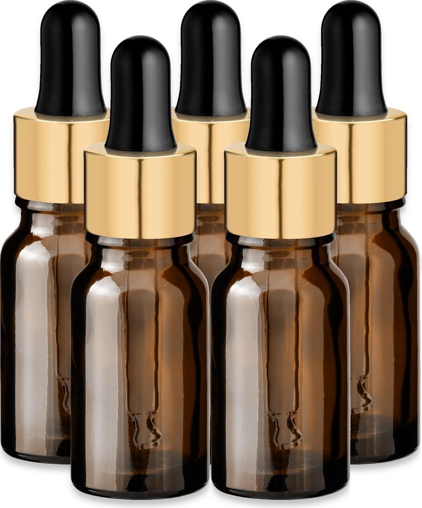5x Glasflasche braun 10 ml mit goldener Pipette Tropfer Apothekerflaschen