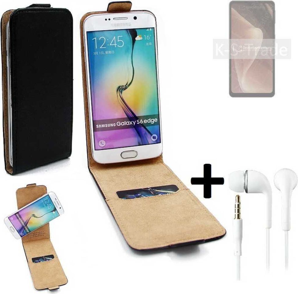 K-S-Trade Handyhülle + Kopfhörer kompatibel mit Sharp Aquos Sense7 Plus 360° Flipstyle Schutzhülle Smartphone Tasche Case Flip cover schwarz 1x