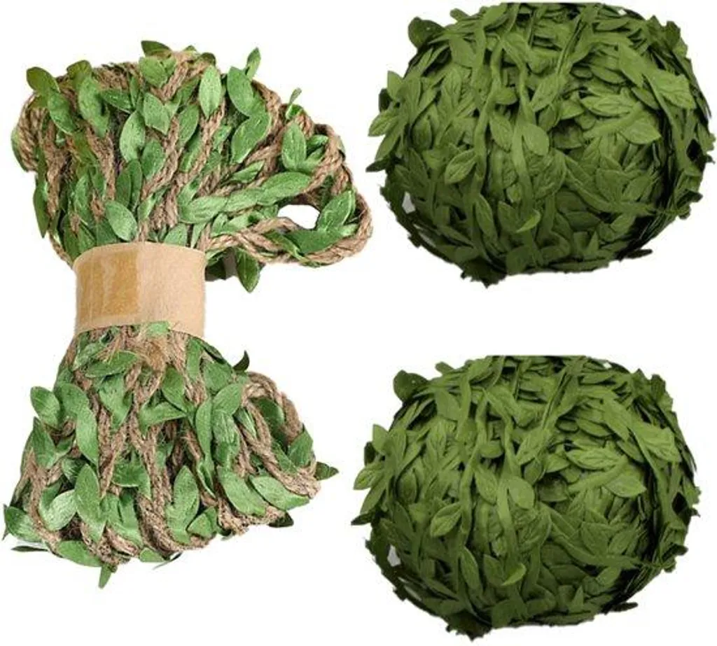Vignes en jute avec feuilles de buis, 3 rouleaux de 50m pour déco