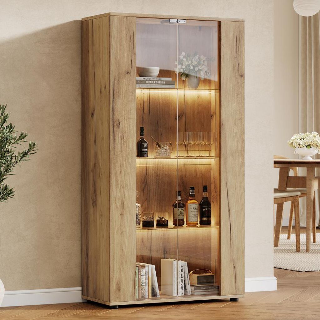 Vitrinenschrank mit 2 Glastüren, 4 Ablageflächen & Produktbild 