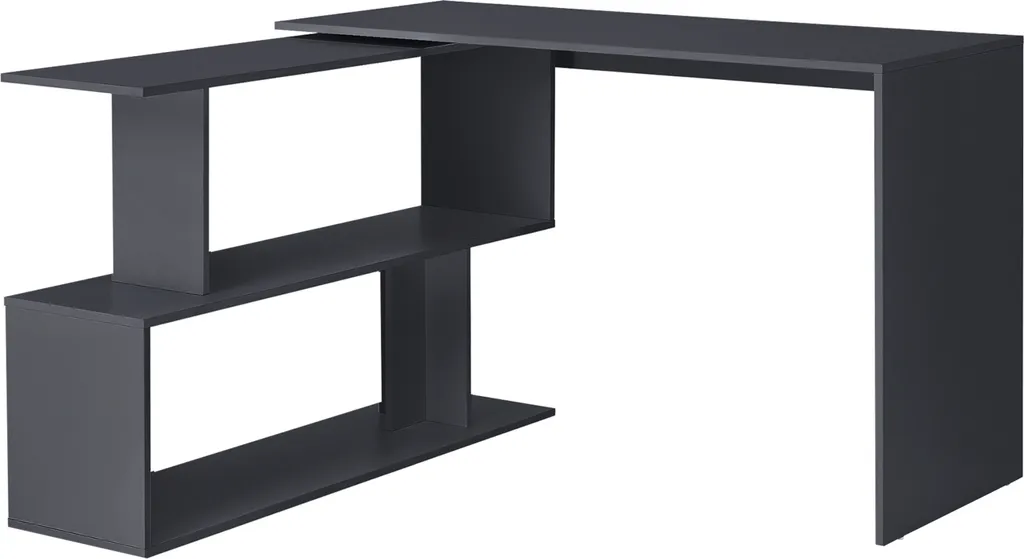 Grand bureau de travail d'angle avec rangements ouverts coloris gris