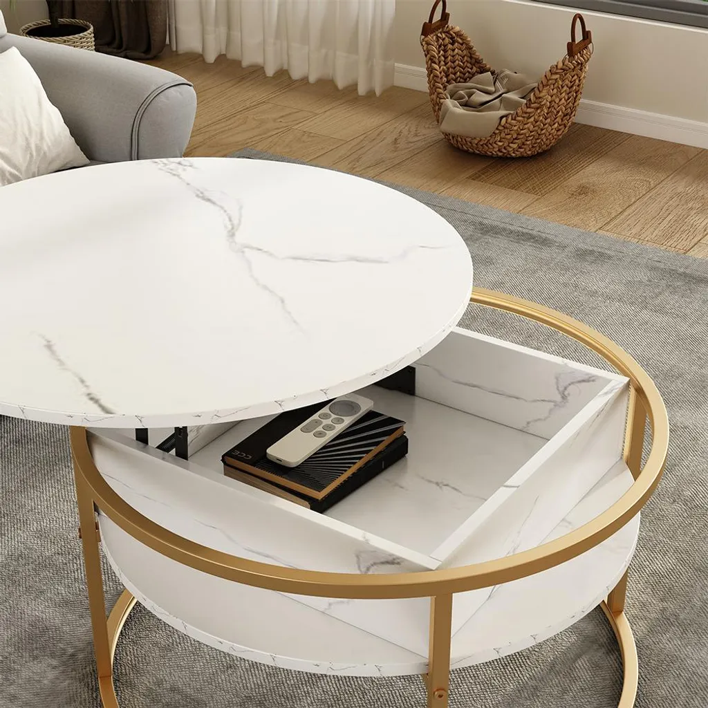 Table de salon carrée effet marbre blanc Vicco Marlo 77x77 cm moderne