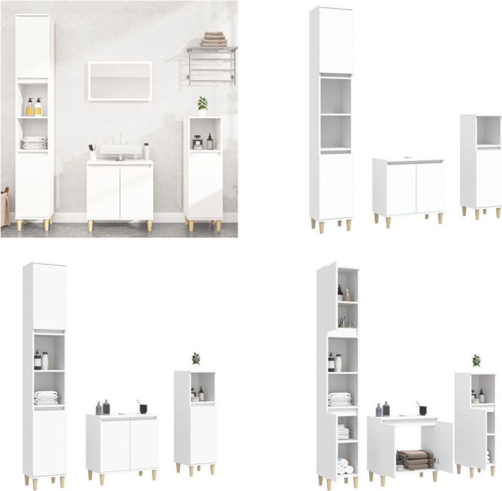 vidaXL 3 tlg. Badmöbel Set Weiß Holzwerkstoff - Badmöbel Set - Badmöbel Sets - Badezimmerschrank - Badezimmermöbel