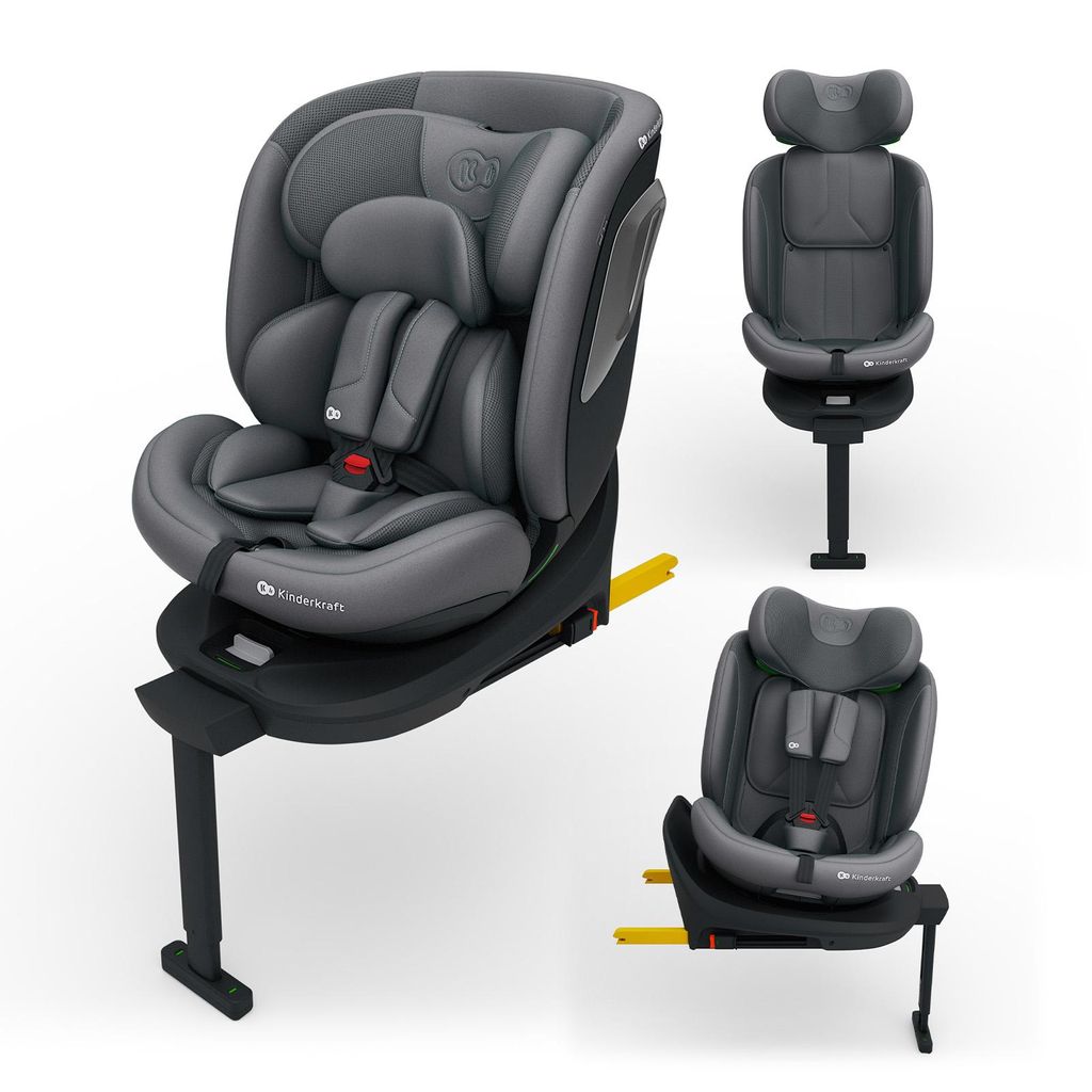 Kinderkraft I-360 2 PLUS, 4-in-1-Kindersitz, 40–150 cm, einfache ISOFIX-Montage, 5 Sitzpositionen, von 0 bis 36 kg, EASY SPIN 360°, Grau
