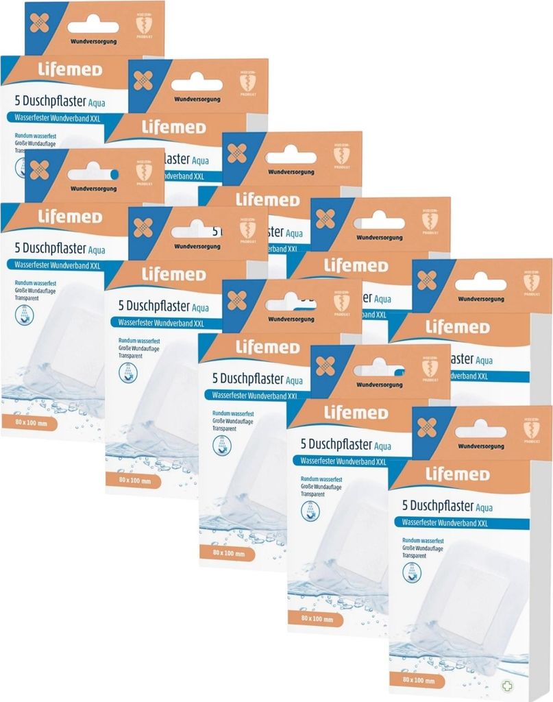 10x Lifemed Duschpflaster XXL 10cm x 8cm Aqua 10x 5 Stück Produktbild 