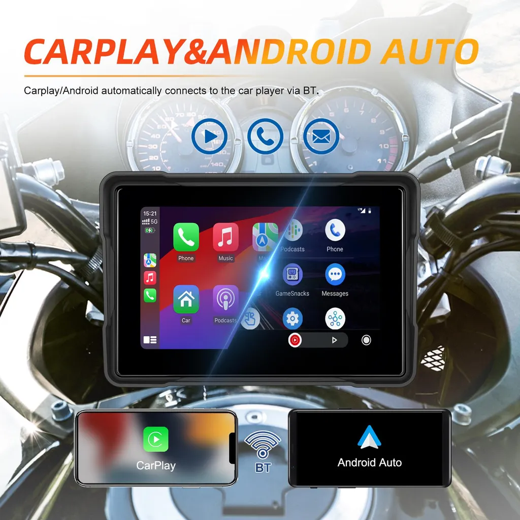 Moto CarPlay Étanche avec Écran HD - Lecteur Multimédia Android Auto