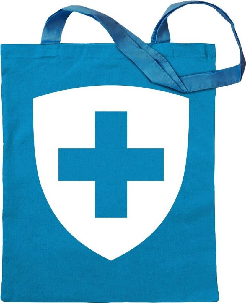 Kiwistar - Baumwolltasche - hellblau - Schweiz Wappen - Tragetasche Stoffbeutel Umhängetasche Langer Henkel