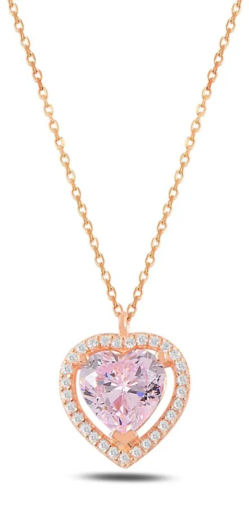 Pendentif Cœur en Argent Rose et Pierre Rose - Collier Femme Élégant