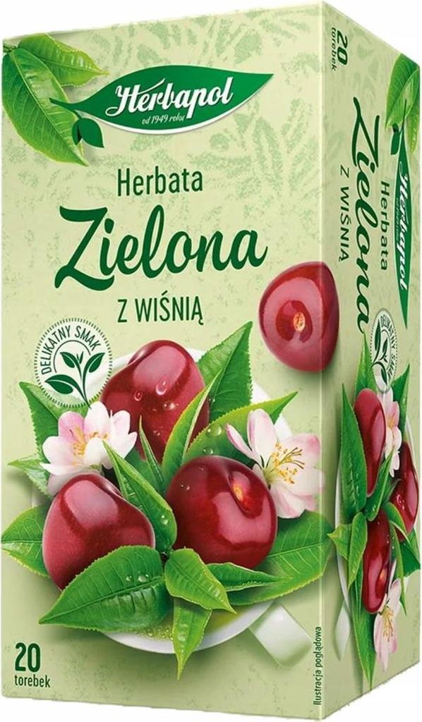 Herbapol Grüner Tee mit Kirsche 20 Teebeutel - Grüntee im Beutel aromatisierter