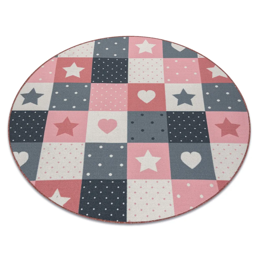 Tapis enfant STARS rose et gris à motif étoiles rond de diamètre 170 cm