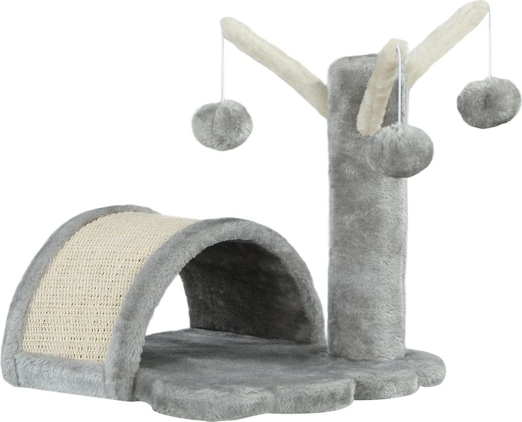 Kratzbaum 40 cm Kleiner Katzenturm mit Höhle, 2 Spielball, Kratzmatte, Katzenkratzbaum, Kletterbaum, für kleine & große Katzen, Hellgrau