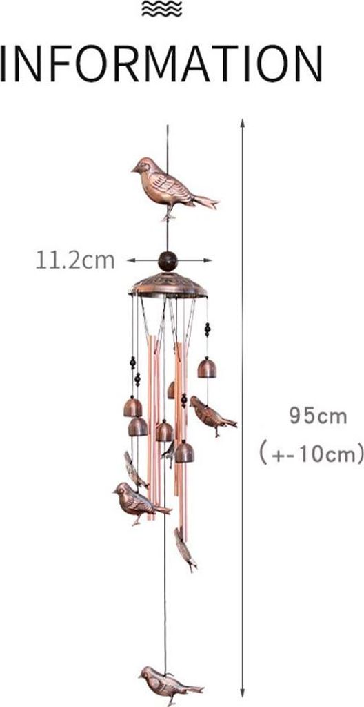 1 Stück - Schmiedeeisen-Windspiel, Hausgarten, Kupferfarbe, Außendekoration - Retro-Windspiel aus Eisen mit Vogelmotiv