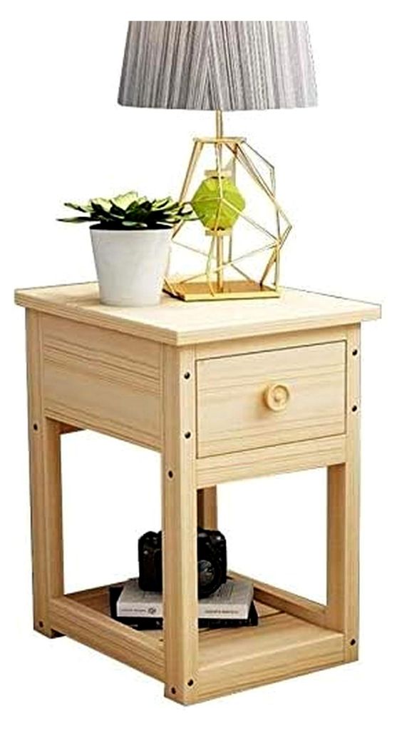 Nachttisch aus Massivholz, schmal mit Schubladen, Beistelltisch für Schlafzimmer und Wohnzimmer (Farbe: Holzfarbe)