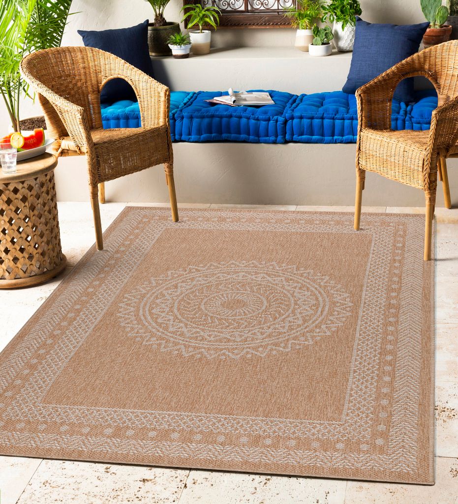 In& Outdoor Teppich Wetterfest Modern Design Natur für Küche Balkon Terrasse Garten auch Wohnzimmer Teppich, Größe: 120 x 170 cm, Farbe: Beige-4