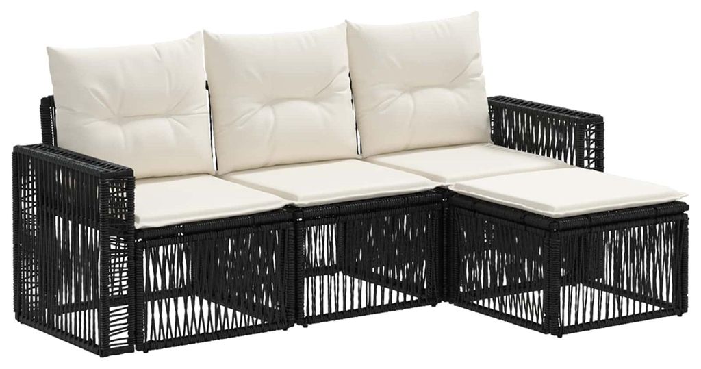 vidaXL Gartensofa-set 4 pcs Schwarz und Cremeweiß Poly-Rattan