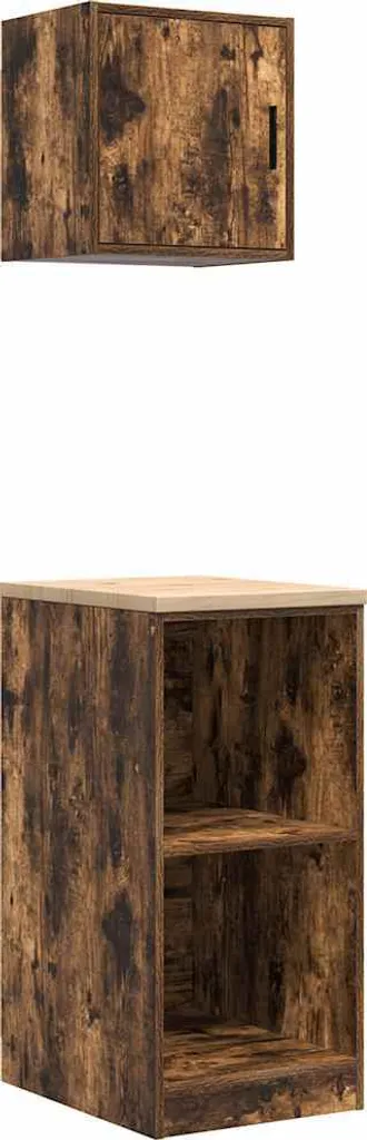 Organiseur de garage 2 pièces chêne fumé - Solution de rangement atelier bois
