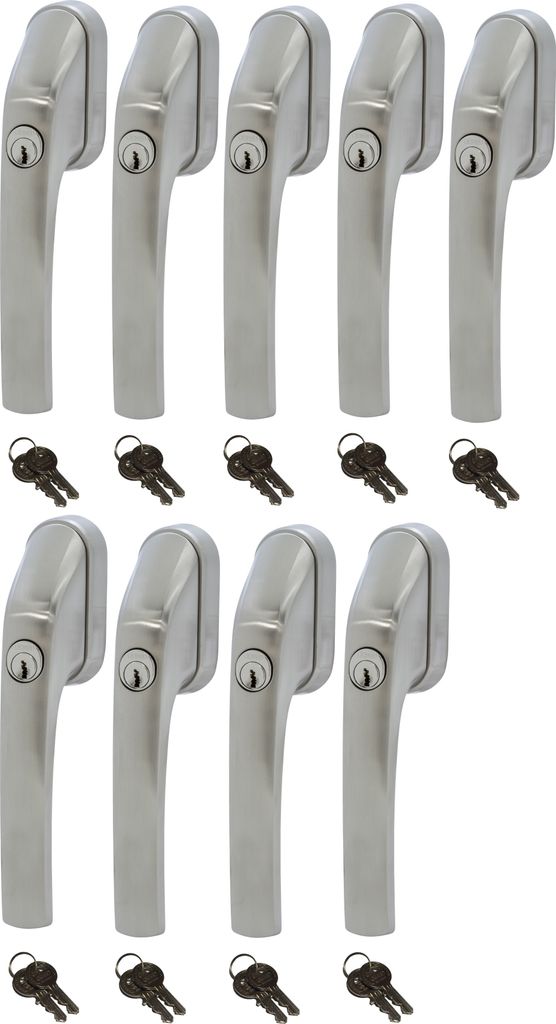 ABUS FG300 ER, abschließbarer Fenstergriff in Edelstahl-Optik, im Set 9 Stück alle gleichschließend AL0089 mit insgesamt 18 Schlüssel