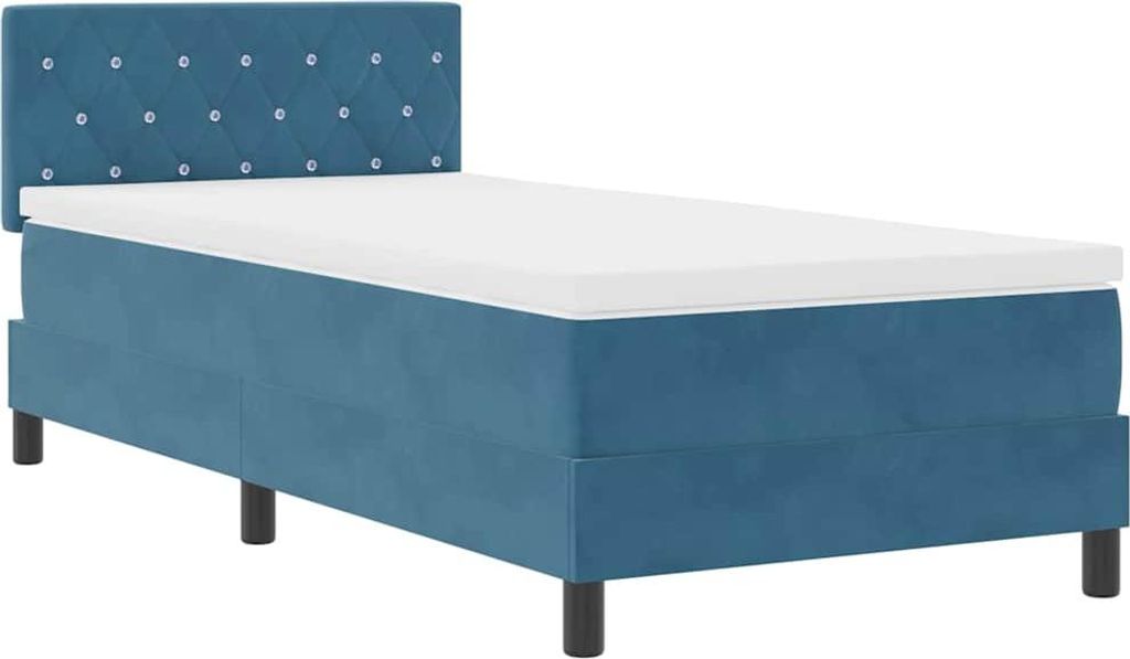 vidaXL LED Boxspringbett mit Matratze Dunkelblau 90 x 190 cm Samt