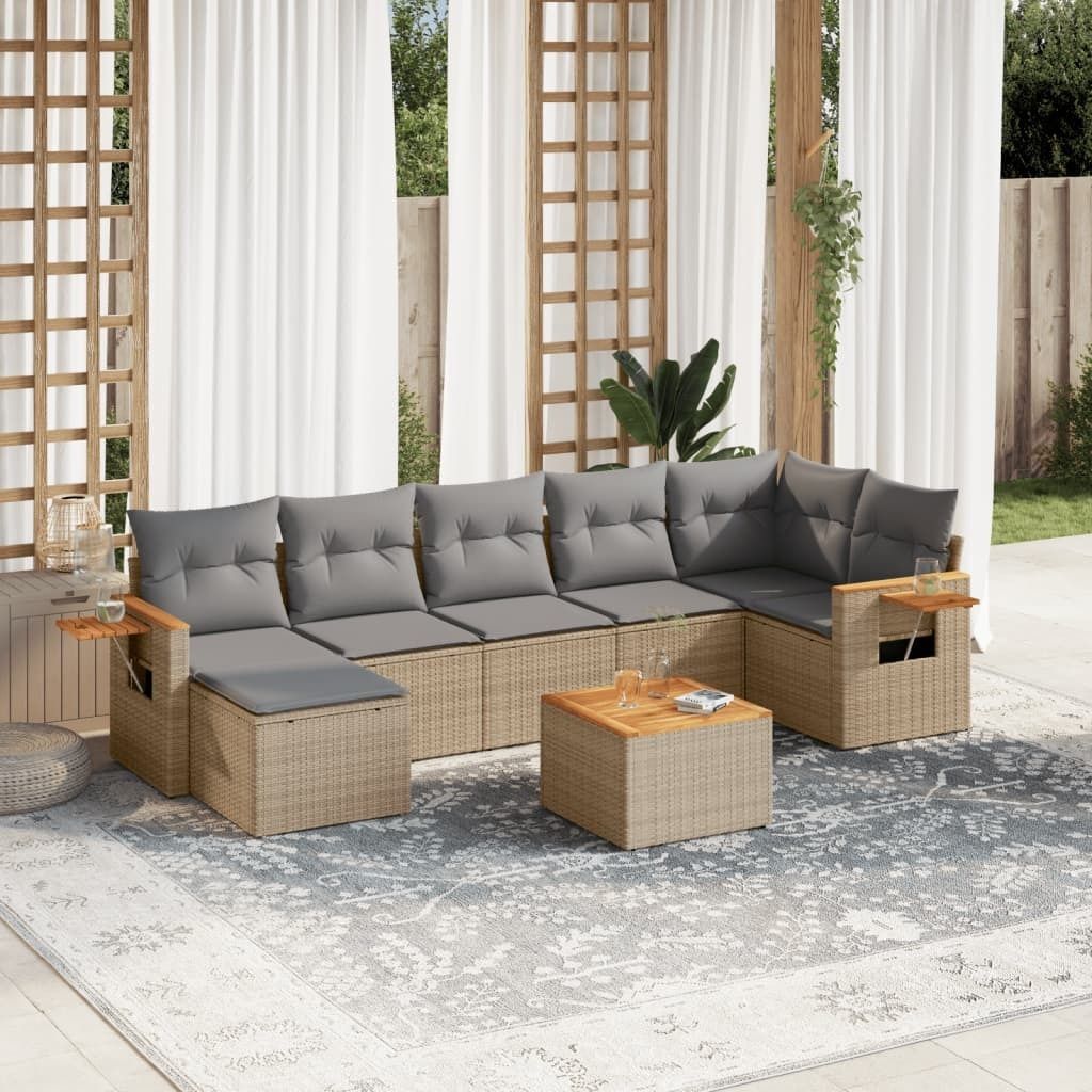 Design 8-tlg. Garten-Sofagarnitur mit Kissen Beige Poly Rattan, Gartenmöbel-Sets 2024 Neu