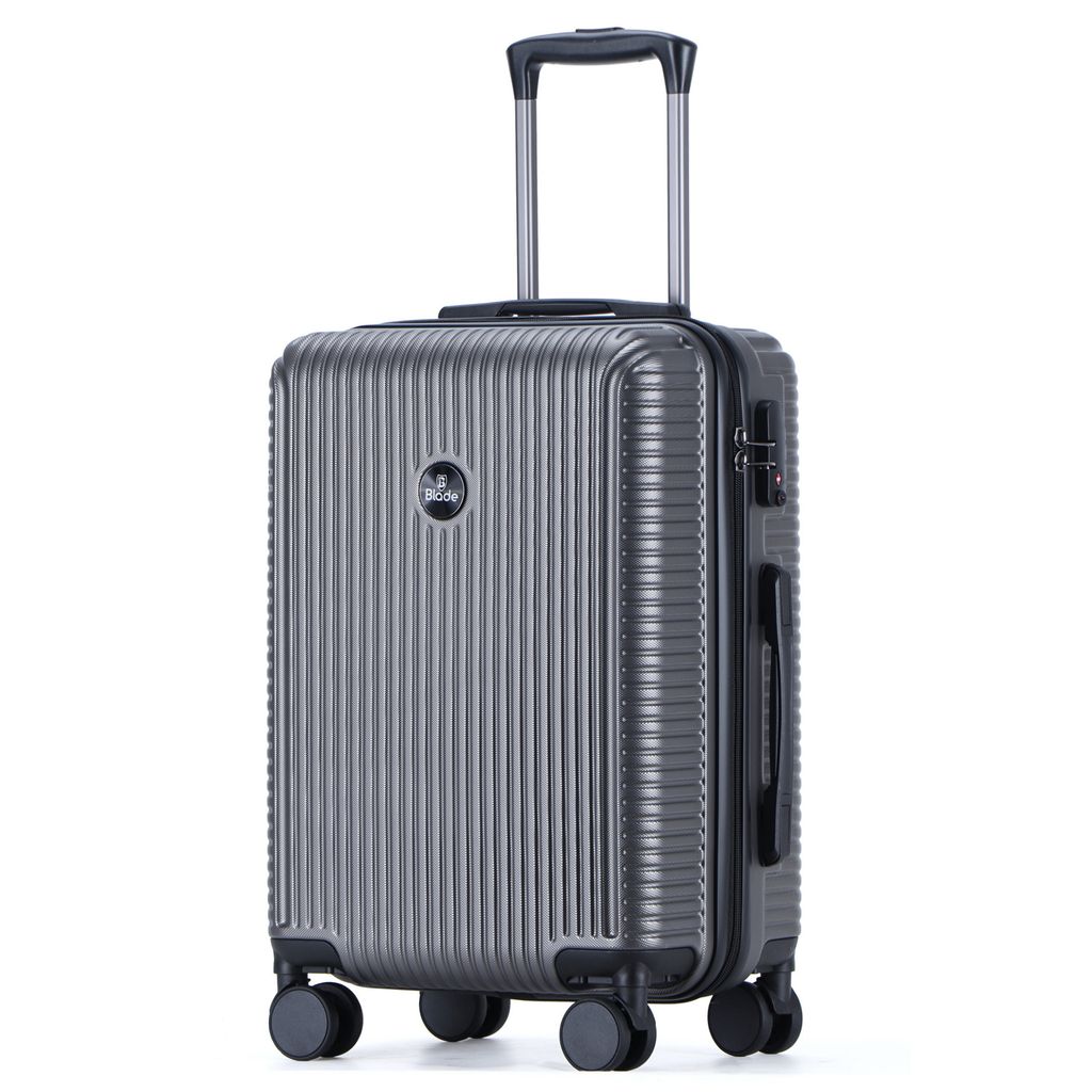 Blade Hartschalen Koffer Mittelgroß - Trolley Leichter Reisekoffer Handgepäck aus ABS mit TSA Schloss - 4 Spinnräder Koffer - Rollkoffer (Grau-L)
