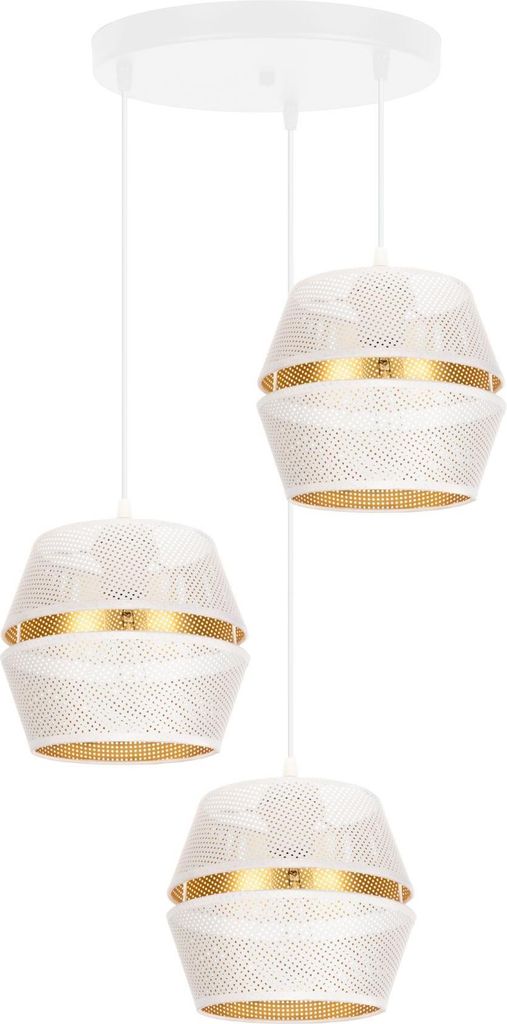 Hängelampe Metall 45 cm breit H: max. 100 cm in Weiß Gold E27 3-flammig Pendelleuchte