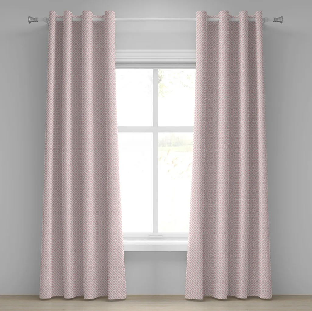 Rideau à œillets rétro motifs carrés pastel ABAKUHAUS 280 x 175 cm rose
