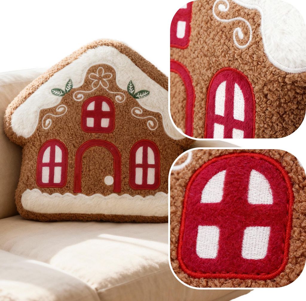 Weihnachts-Dekorationskissen „Lebkuchenhäuschen“, Braun, Produktbild 