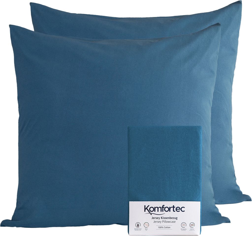 Komfortec 100% Baumwolle Kissenbezüge 2er Set 40x40 cm, Superweicher Premium Jersey Kopfkissenbezug 150 g/m², Kissenhülle, Tiefseeblau