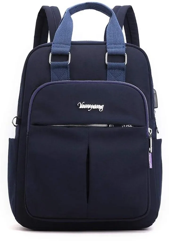 Sac à dos imperméable bleu foncé, nylon robuste et recharge USB