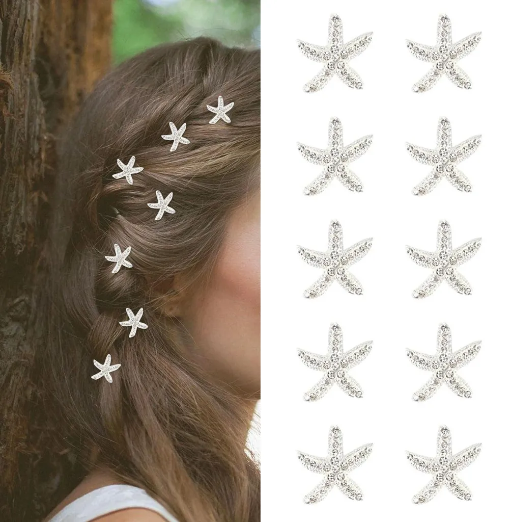 Accessoires cheveux femme : barrettes étoile de mer et perles strass