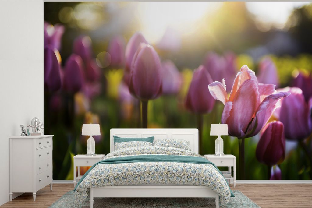 MuchoWow Fototapete für Wohnzimmer oder Schlafzimmer Wandtapete Vinyl Motivtapete Tulpen - Farbe - Frühling - 330x220 cm - Fototapeten
