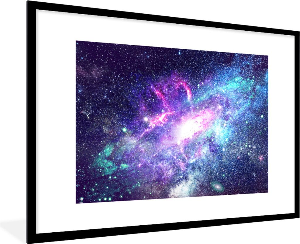 MuchoWow Gerahmtes Poster Weltraum - Blau - Sterne 90x60 cm - Poster mit Schwarzem Bilderrahmen Wandposter Rahmen Foto Bilder - Wanddekoration - ...