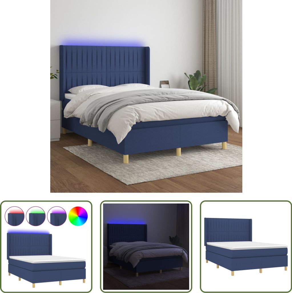 The Living Store Boxspringbett mit Matratze & LED Blau Produktbild 