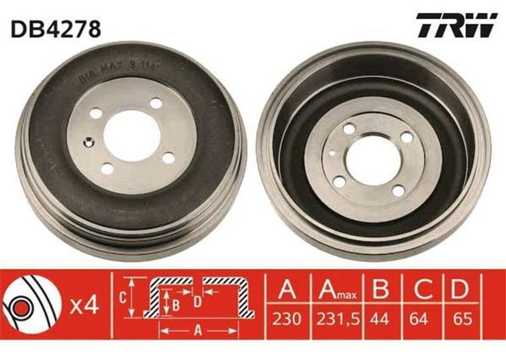 Trw Bremstrommel Hinterachse DB4278