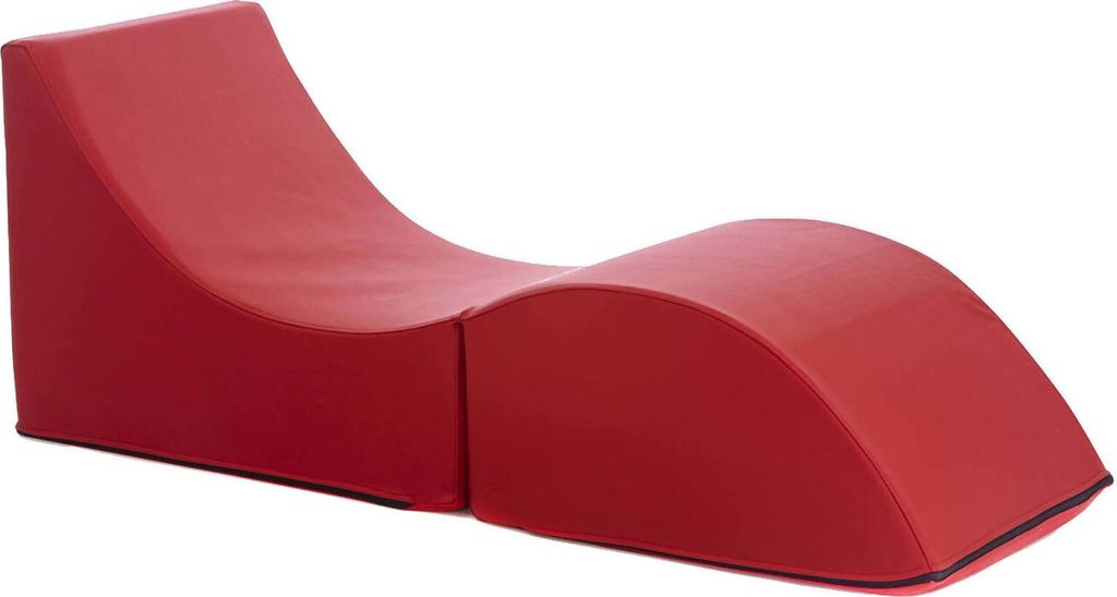 Klappbett Andreina, Puff umwandelbar in Einzelbett, 100% Italy, Puff, umwandelbar in eine Chaiselongue aus Kunstleder, Cm 130x50h50, Rot