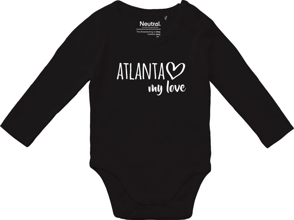 Huuraa Baby Body Atlanta my love 74 Black Baumwolle Fairtrade Langarmbody Geschenkidee