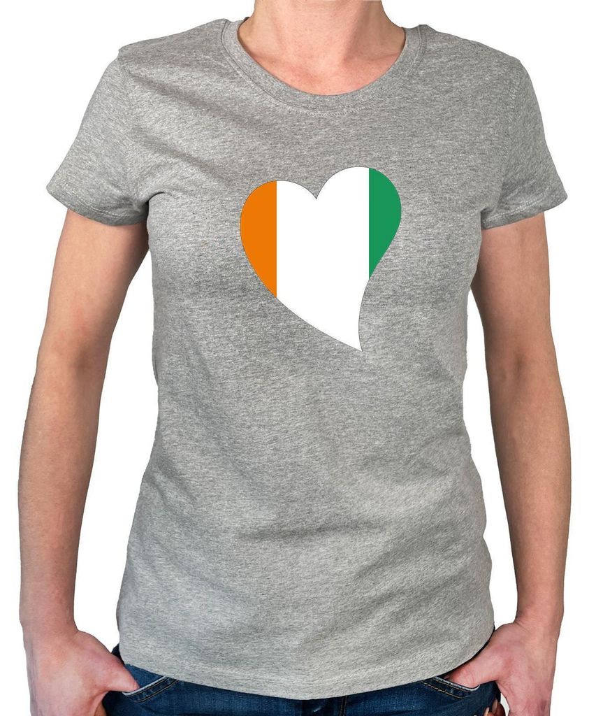 Huuraa Damen T-Shirt Elfenbeinküste Flagge Herz S Sport Grey Bio Baumwolle Fairtrade Damenshirt Geschenkidee