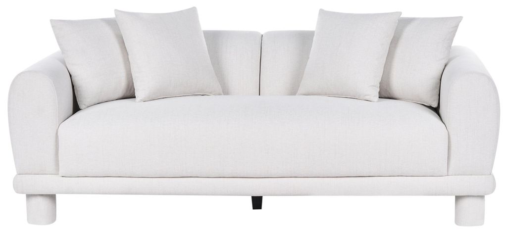BELIANI 3-Sitzer Sofa Cremeweiß Stoff Komplett Gepolstert mit Breiten Armlehnen 4 Dekokissen Holzbeine Freistellbar Modernes Polstersofa Stoffsofa