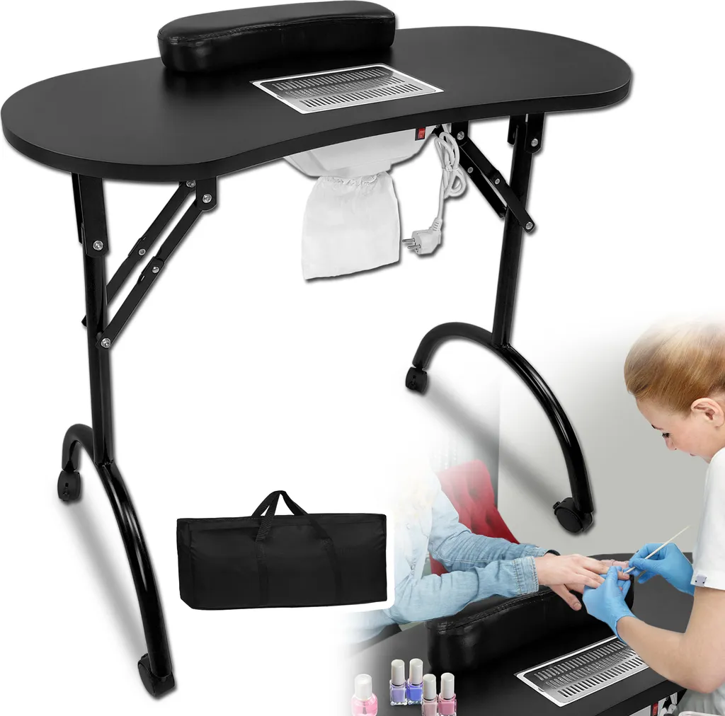Table manucure pliante 98cm avec sac de transport et aspirateur intégré