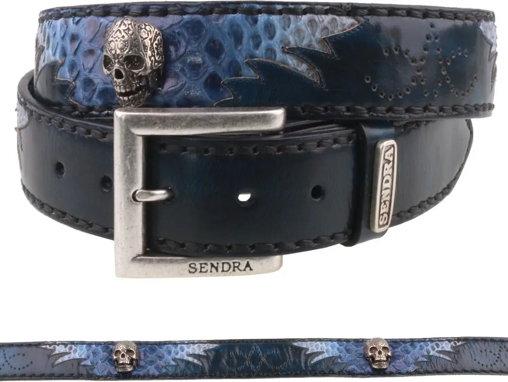 Ceinture en python véritable bleu avec boucle sculptée amovible Sendra