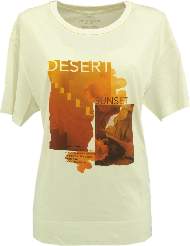 29666 Gerry Weber, , Damen T-Shirt Top , Jersey, weiß orange print, 40