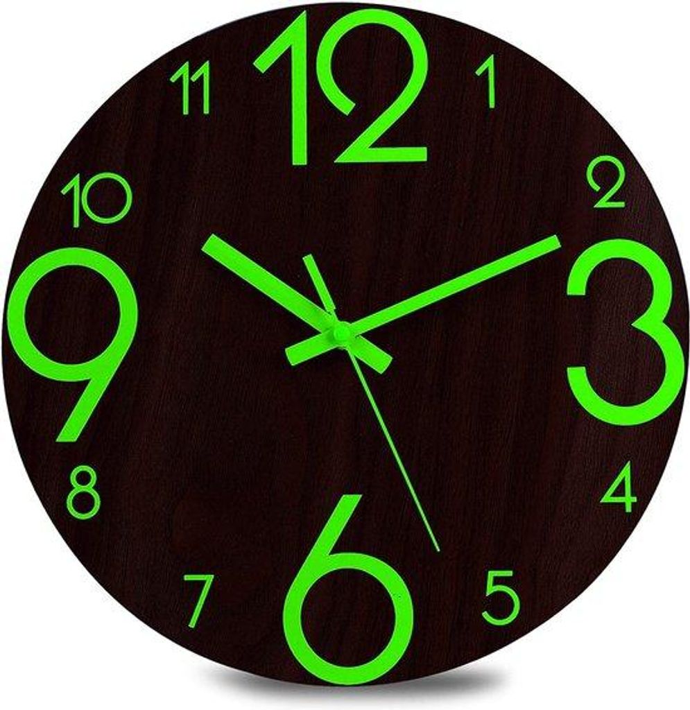 30 cm ruhige schweigende Holzwanduhr mit Nachttischleuchte - große dekorative Wanduhren für Esszimmer, Arbeitszimmer, Schlafzimmer