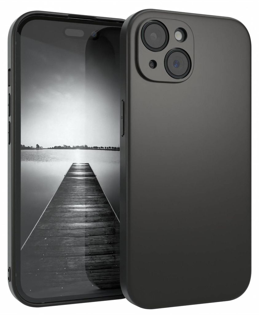 EAZY CASE Handyhülle Silikon für Apple iPhone 15 Solid Black hoher Rand für Bildschirm & Kamera, Flexibles Silikon, extra dünn und leicht