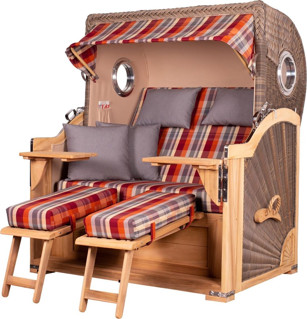 Strandkorb - bene living - Königssee Teak Bullauge - PE grau - Modell 584 - inkl. Liftersystem