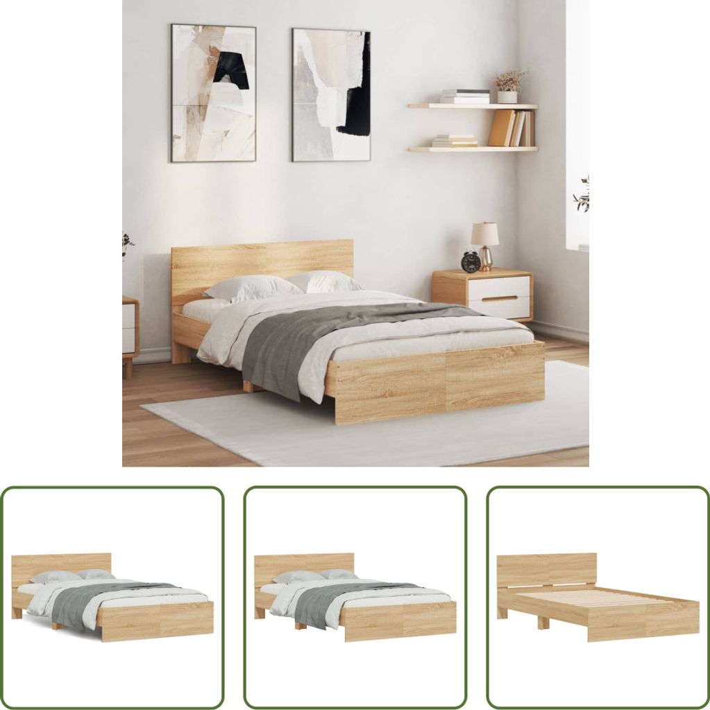 The Living Store Bettgestell mit Kopfteil Sonoma-Eiche 120x190 cm