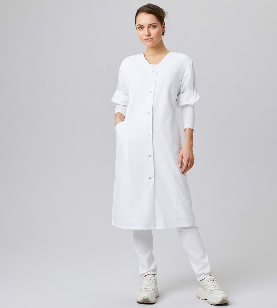 Laborkittel, V-Ausschnitt, Gr. L : 65% Polyester, 35% Baumwolle, 170gm2 : weiß : L