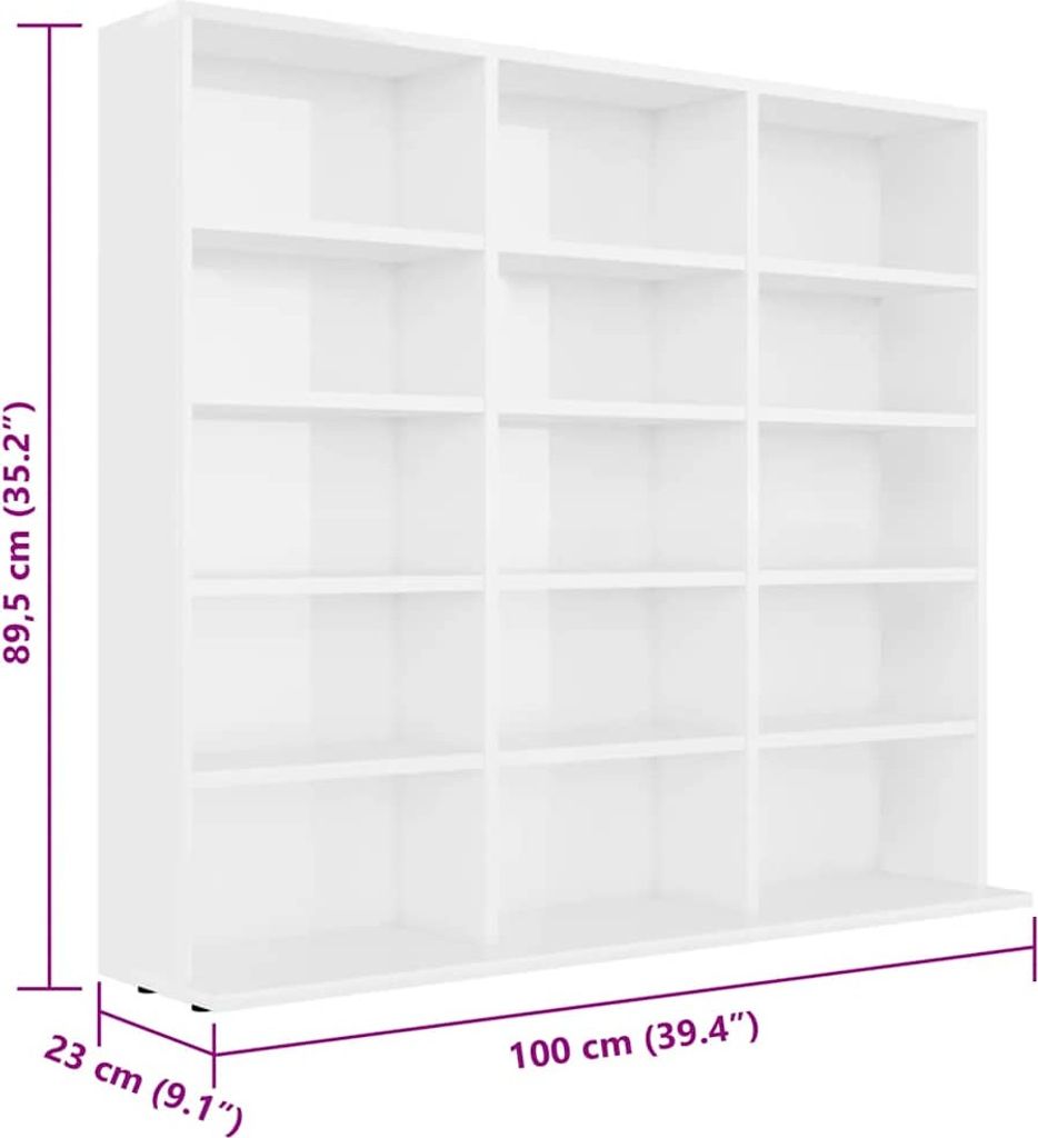vidaXL CD-Regal Hochglanz-Weiß 102x23x89,5 cm Holzwerkstoff Produktbild 6