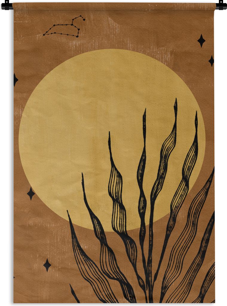 MuchoWow Wandteppich Wandbehang Pflanzen - Sonne - Vintage - Bohème 90x135 cm Tapisserie Dekoration Wandtuch - Baumwolle - Wandskulptur