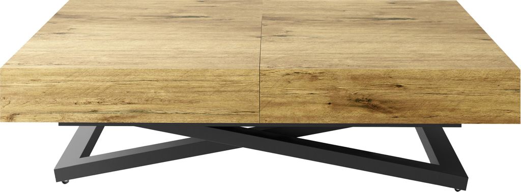 Couchtisch Höhenverstellbar und Ausziehbar Cavetta U - Wohnzimmertisch Esstisch Multifunktionstisch mit Schwarzem Metallgestell 120-200/80/27-76 c...