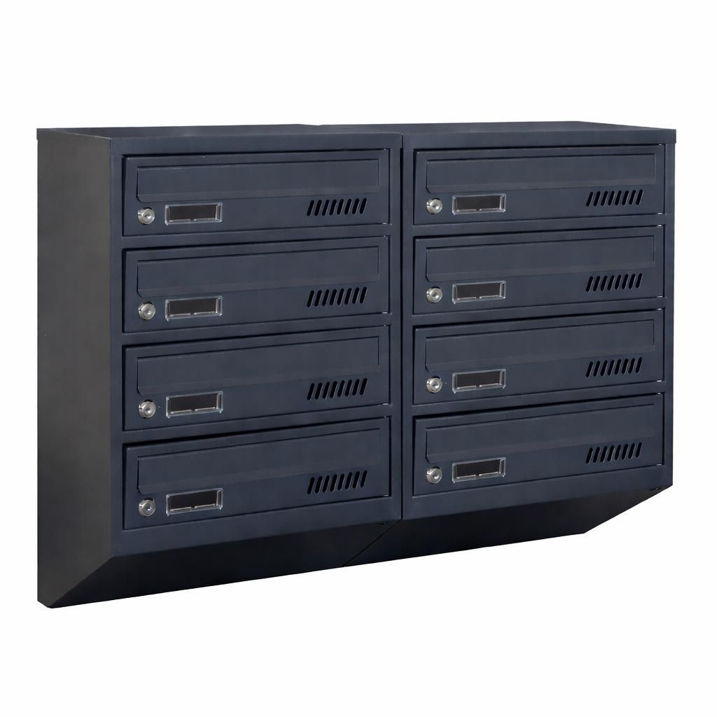 Briefkastenanlage 8er GDS Anthrazit RAL 7016, 20 cm Tiefe Wandmontage Briefkastensysteme